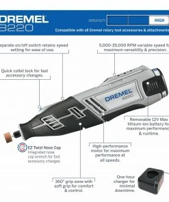 New ✔️ Dremel Rotary Tools 8220 28-Piece Variable Speed Cordless 12-Volt Multipurpose Rotary Tool with Hard Case ✨ -Craftsman Sales Shop 03063187 scaled