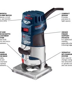 Outlet ⌛ Bosch Routers 1/4-in 1-HP Variable Speed Fixed Corded Router (Tool Only) 👏 -Craftsman Sales Shop 09183548