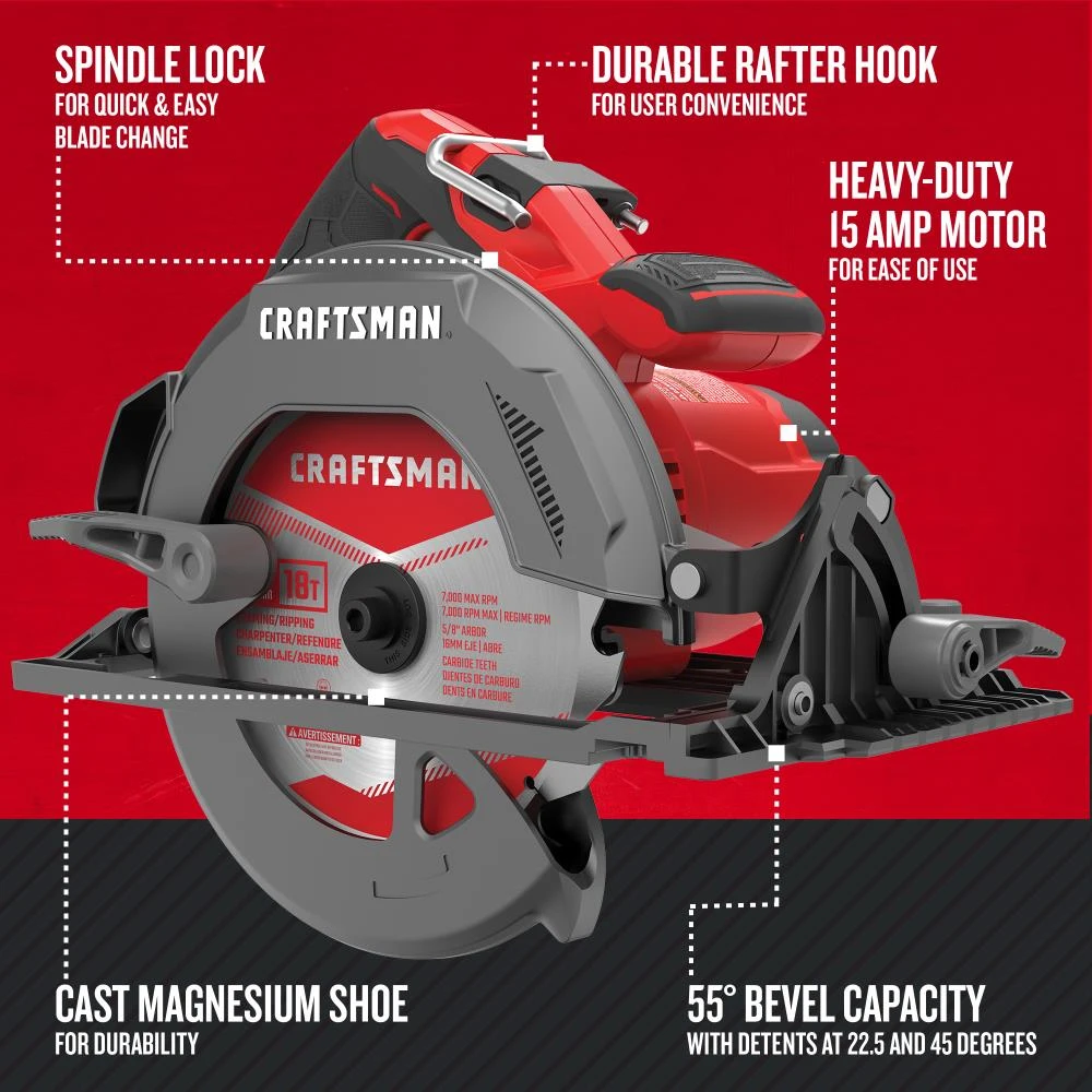 Hot Sale 🌟 CRAFTSMAN Circular Saws 15-Amp 7-1/4-in Corded Circular Saw 🥰 2 Hot Sale 🌟 CRAFTSMAN Circular Saws 15-Amp 7-1/4-in Corded Circular Saw 🥰 - Image 2