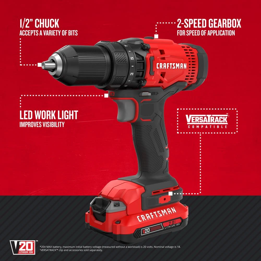 Best Sale ⭐ CRAFTSMAN Drills V20 20-volt Max 1/2-in Cordless Drill (1-Battery Included and Charger Included) ⌛ 3 Best Sale ⭐ CRAFTSMAN Drills V20 20-volt Max 1/2-in Cordless Drill (1-Battery Included and Charger Included) ⌛ - Image 3
