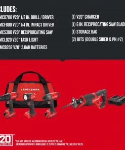 Discount ✨ CRAFTSMAN Power Tool Combo Kits V20 4-Tool 20-Volt Max Power Tool Combo Kit with Soft Case (2-Batteries Included and Charger Included) 😀 -Craftsman Sales Shop 09653163