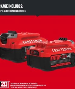 Top 10 ✨ CRAFTSMAN Power Tool Batteries & Chargers V20 20-Volt Max 2-Pack 4 Amp-Hour; 4 Amp-Hour Lithium Power Tool Battery 💯 -Craftsman Sales Shop 10145267