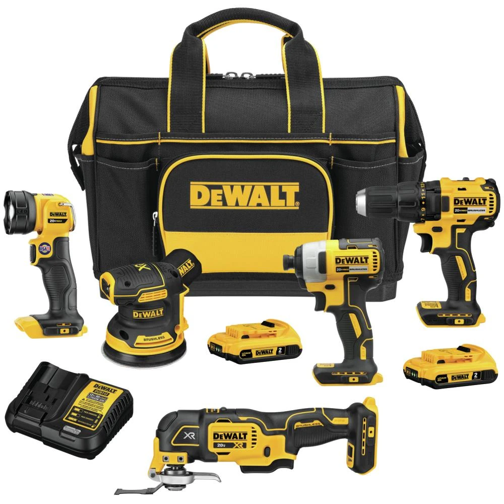 New ✔️ DEWALT Power Tool Combo Kits 5-Tool 20-Volt Max Brushless Power Tool Combo Kit with Soft Case (2-Batteries and charger Included) ✨ 1 New ✔️ DEWALT Power Tool Combo Kits 5-Tool 20-Volt Max Brushless Power Tool Combo Kit with Soft Case (2-Batteries and charger Included) ✨
